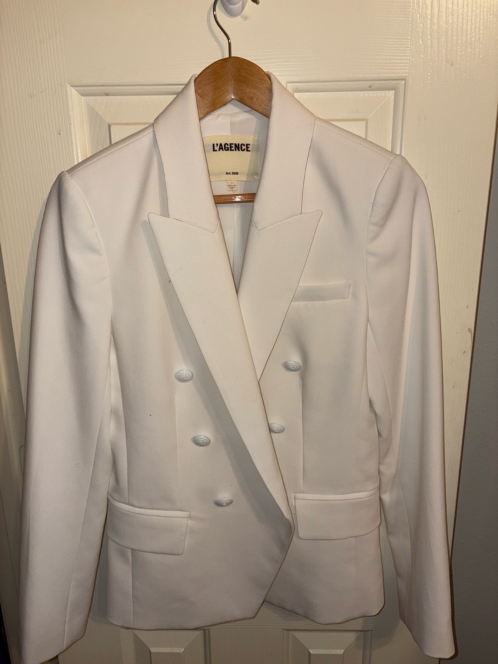 L'AGENCE Women's White Double-Breasted Tuxedo Blazer